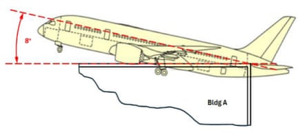 Image from the report showing the angle at which the plane crashed into the building.