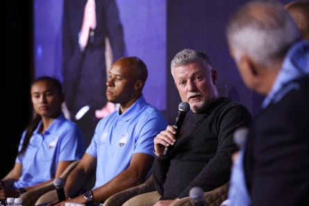 Sydney FC Men's head coach Ufuk Talay speaks on stage during the Sydney FC 2025/26 A-League Men's & Women's Season Launch