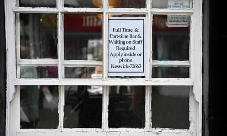 Advert for staff jobs, June 2022, in Keswick, north-west England