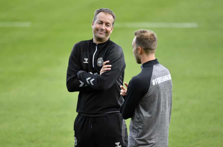 Denmark’s Kasper Hjulmand: ‘It’s been an emotional year. A horror film but also a fairytale’ | Denmark 3 Kasper Hjulmand and Christian Eriksen during national team training at Helsingoer Stadium in Denmark in September 2020