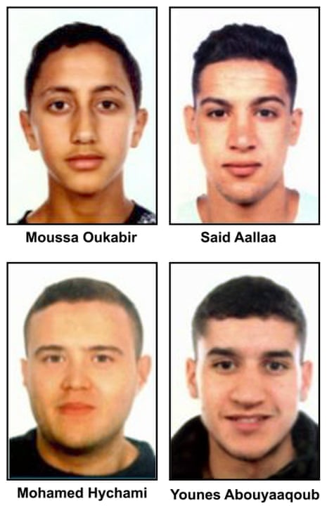 The alleged terrorists related to attacks in Spain. A handout photo made available by the Spanish police shows (left to right, top to bottom) Moussa Oukabir, Said Aallaa, Mohamed Hychami and Younes Abauyaaqoub.