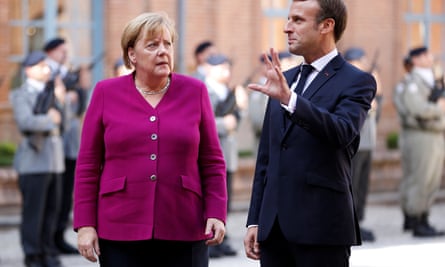 French president Emmanuel Macron with German chancellor Angela Merkel.
