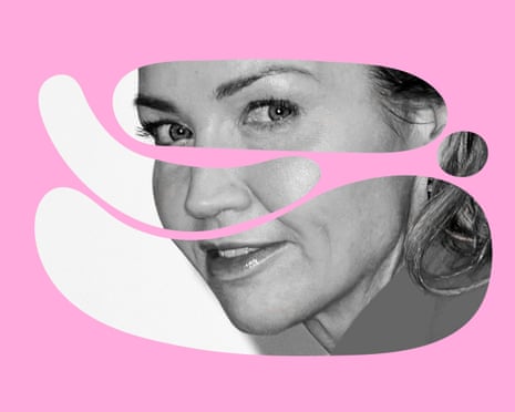A black and white portrait of Jess Cartner-Morley behind a swirling pink graphic
