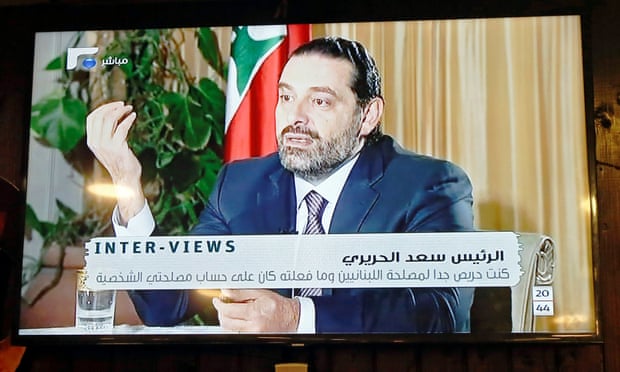 Saad Hariri seen during a Future TV interview on Sunday evening. 