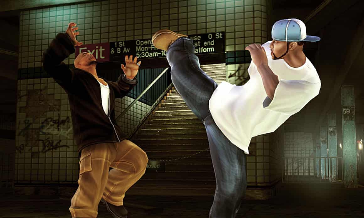 Two video game characters in Def Jam: Fight for NY fight each other.