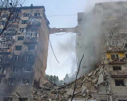 A view of residential building after a Russian missile hit in Kyiv, Ukraine