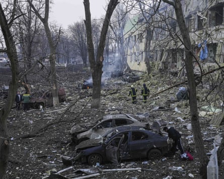 A war-damaged maternity hospital in Mariupol