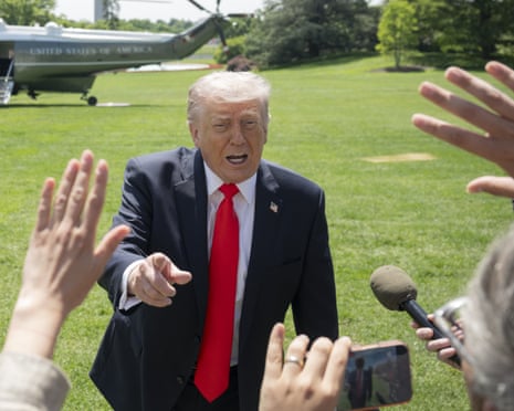 Donald Trump speaks to the press before departing the White House for Florida on 1 May.