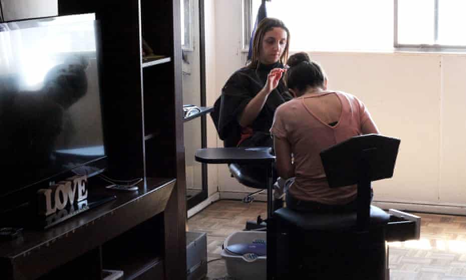 Inside an informal hair salon in Buenos Aires. 