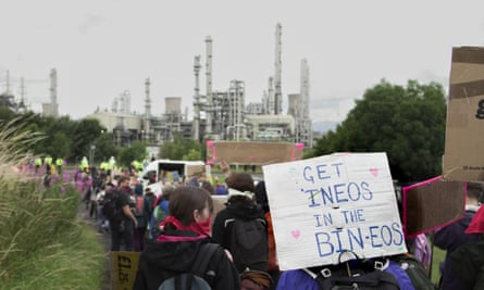 Environmental activists march to the Ineos plant at Grangemouth.