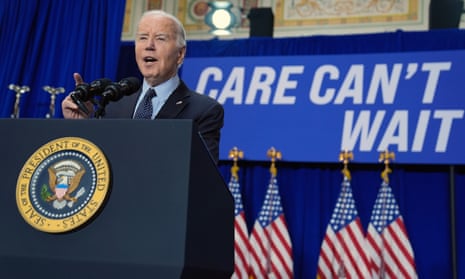 Joe Biden earlier today delivers remarks on proposed spending on child care and other investments in the ‘care economy’ during a rally at Union Station in Washington DC.
