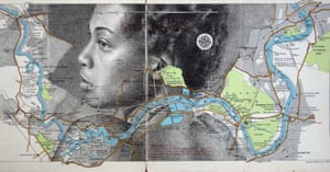 A portrait drawn on a map of The River Thames; Staines to Richmond, England by artist Ed Fairburn.