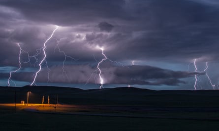 Lightning above Moorcroft, Wyoming, in the US.