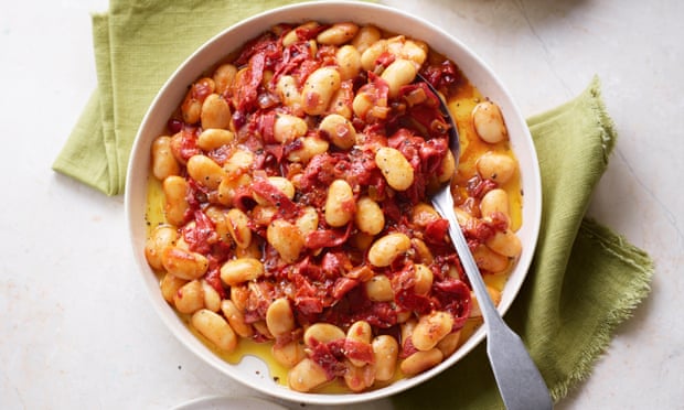 Butter beans, paprika and picillo peppers.