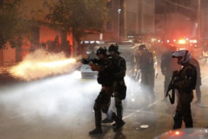 Curitiba, Brazil Atletico Paranaense fans confront police officers