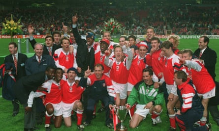 ‘Copenhagen was almost as good’: Graham, far right, and his Arsenal team celebrate after the 1-0 win over Parma secured the 1994 Cup Winners Cup in Copenhagen.