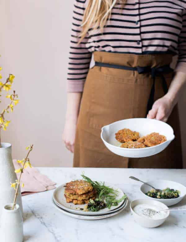 Chermoula, carrot and chickpea fritters with herb salsa