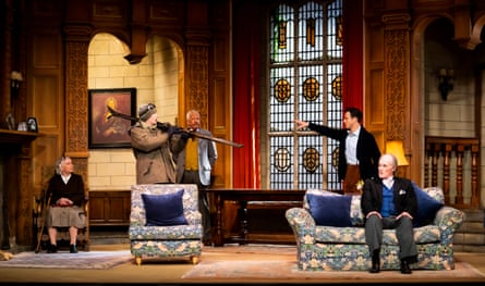Susan Penhaligon, Paul Hilliar, Derek Griffiths, Danny Mac and David Rintoul in The Mousetrap when it reopened in 2021 after its Covid-19 closure.