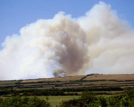 A pall of smoke over Cape Cornwall coming from a wildfire near Land’s End airport.