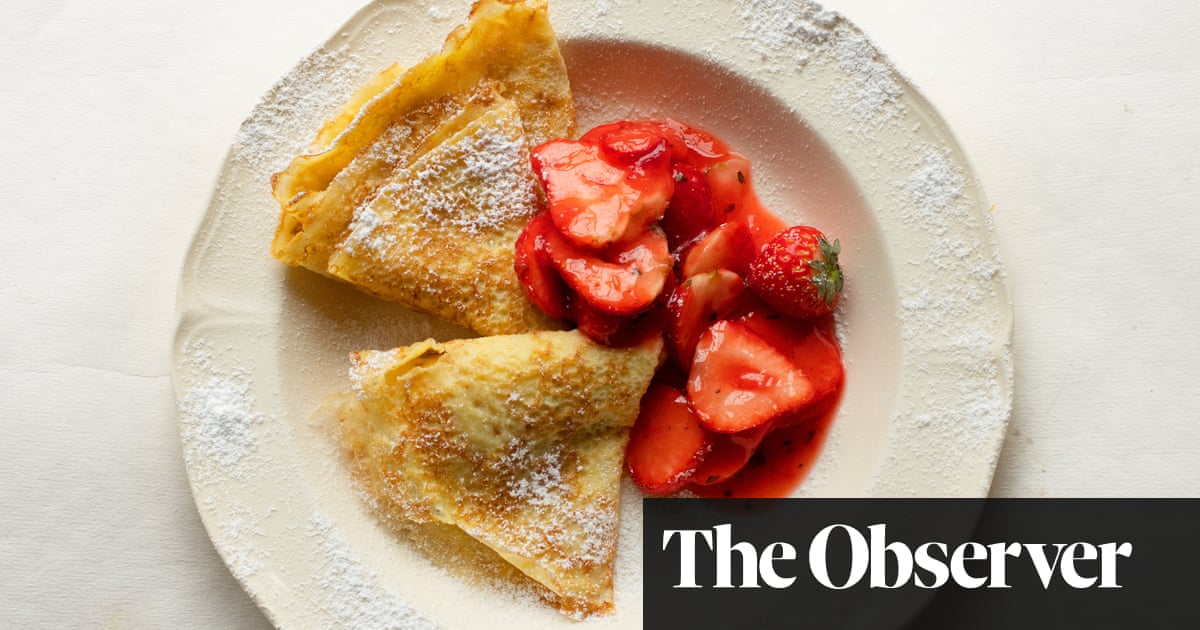 Nigel Slater’s recipe for lemon pancakes with strawberry sauce