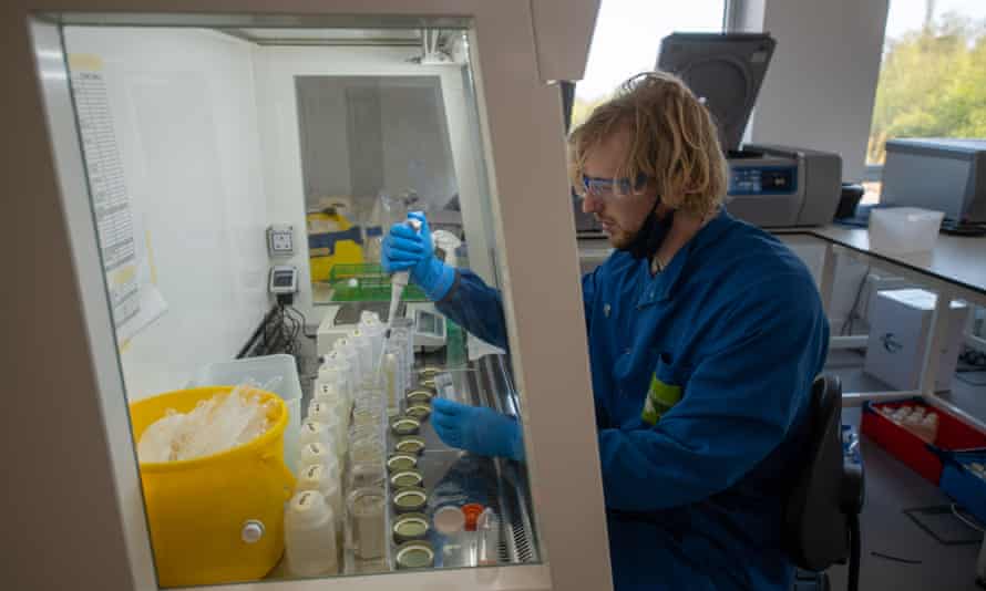 A scientist tests samples in the Exeter laboratory.