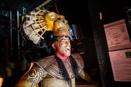 ‘I’ve grown up playing the role’ … Shaun Escoffery in costume as Mufasa, the Lion King, backstage at the Lyceum theatre.