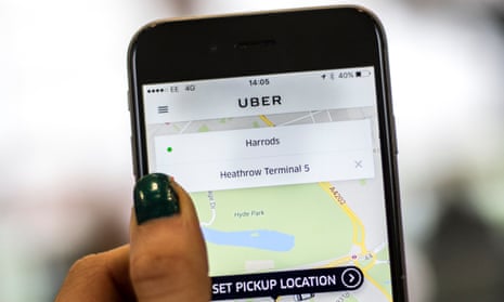An uber app in use