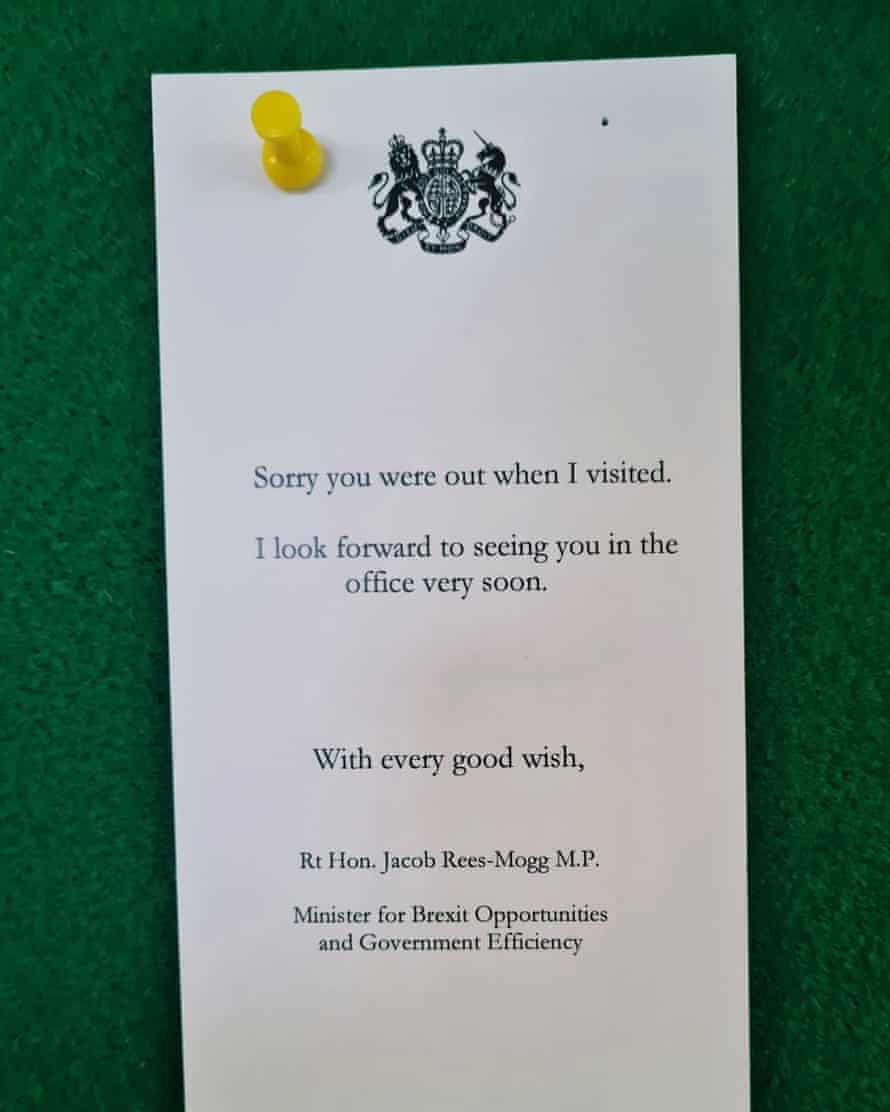 Jacob Rees-Mogg’s printed note to civil servants who aren’t at their desks