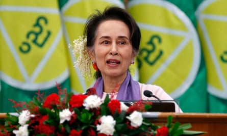 Aung San Suu Kyi delivers a speech in Naypyitaw, Myanmar, in January 2020.