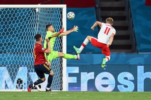 Poland’s Karol Swiderski shoots at goal.