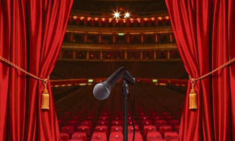 Limp microphone stand on theatre stage