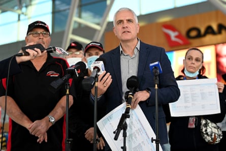 Michael Kaine from the Transport Workers Union speaks to the media at Sydney airport in April