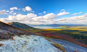 Shikotsu-Toya national park with lake and autumn colours.