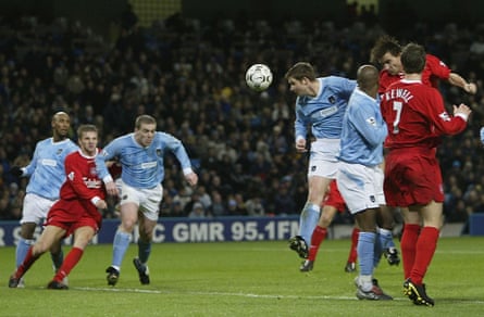 Vladimir Smicer of Liverpool scores against Manchester City in December 2003, a goal that was only ever recorded on a tactics camera.