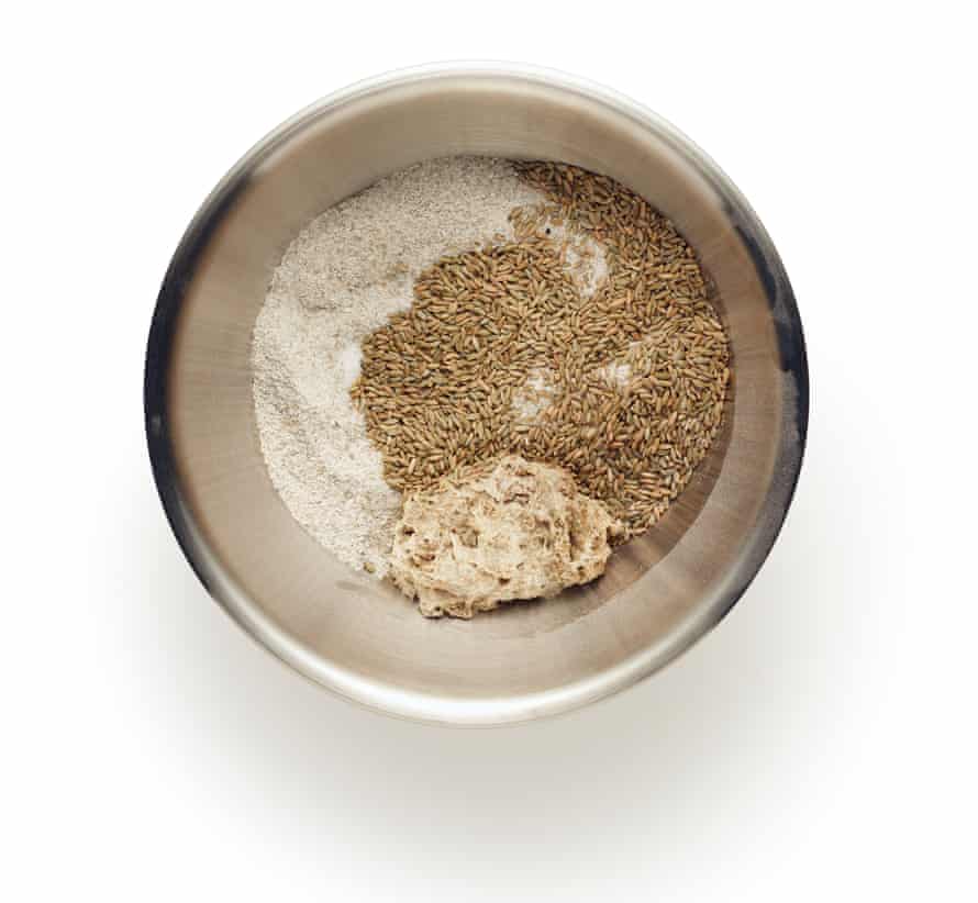 Transfer the pre-ferment to a bowl, and adhd much flour, immoderate brackish and rye kernels.