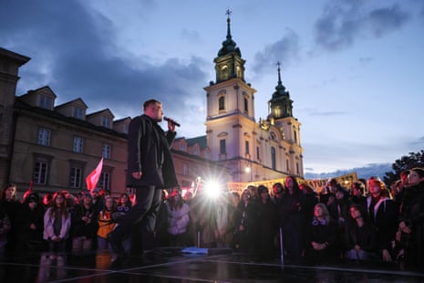 Polish left-wing Together Party candidate for the Polish presidential election, Adrian Zandberg participates in a meeting with local residents in Warsaw, Poland.
