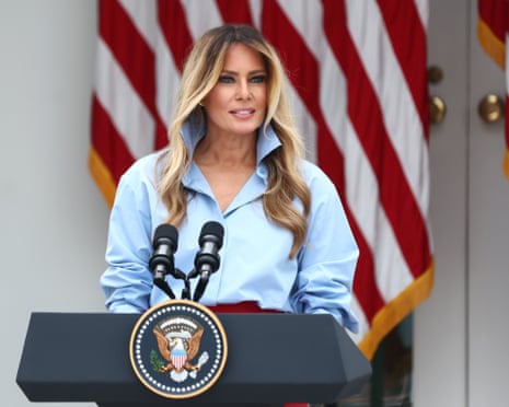 First lady Melania Trump speaks during an event announcing the expansion of a foster care initiative in the Rose Garden of the White House.Photograph: Finn Gomez/Getty Images