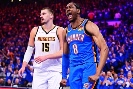 Jalen Williams of the Thunder reacts during Game 7 of Oklahoma City’s Western Conference semi-final series with the Denver Nuggets.