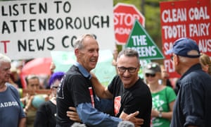 Former Greens leader Bob Brown with Richard Di Natale during a Stop Adani rally in Brisbane last month