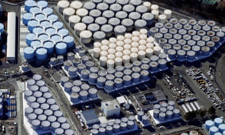 An aerial view shows some of the storage tanks for treated water at the tsunami-crippled Fukushima Daiichi nuclear power plant.
