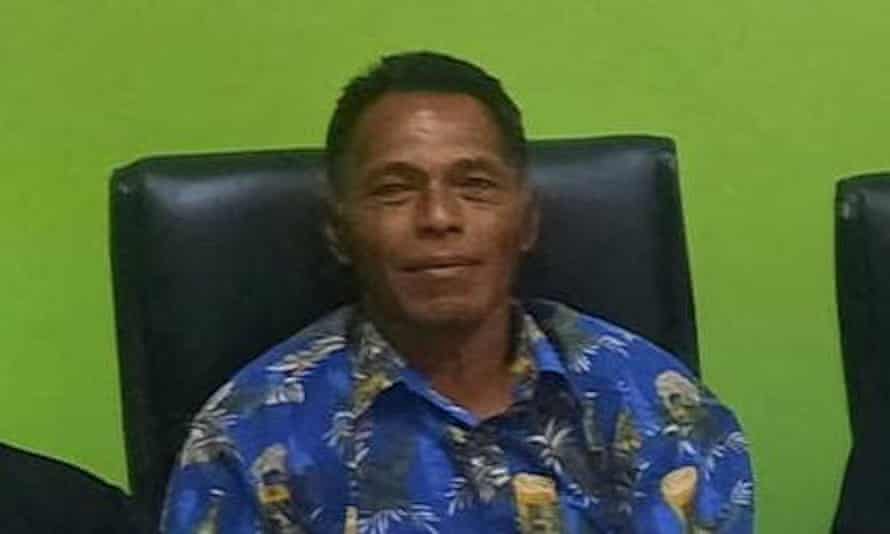 Lisala Folau, a Tongan man who says he swam for around 27 hours after getting swept by tsunami, sits in Nuku’alofa.