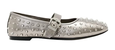 Silver studded flats with a strap and buckle