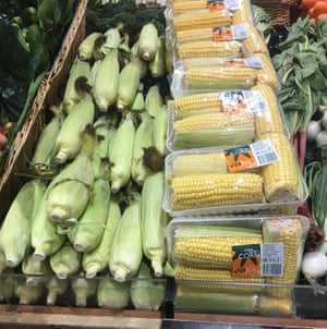 Corn’s natural wrapping is replaced with plastic