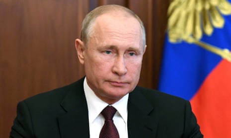 Russia’s president Vladimir Putin delivers a televised address to the nation in Moscow