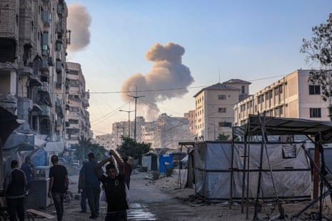 Smoke rises after Israeli forces conducted an attack on the residential areas ofthe Zeitoun neighbourhood in Gaza City, Gaza on Sunday.