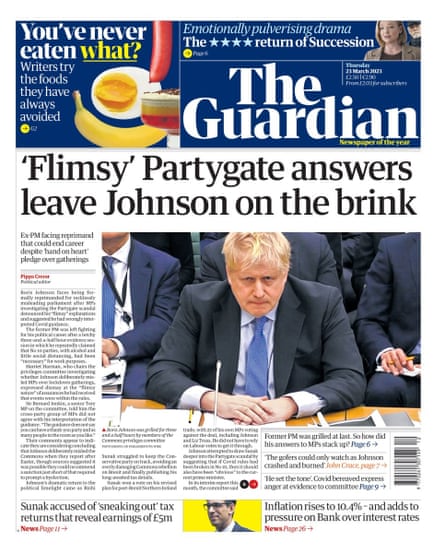 Guardian front page 23 March 2023