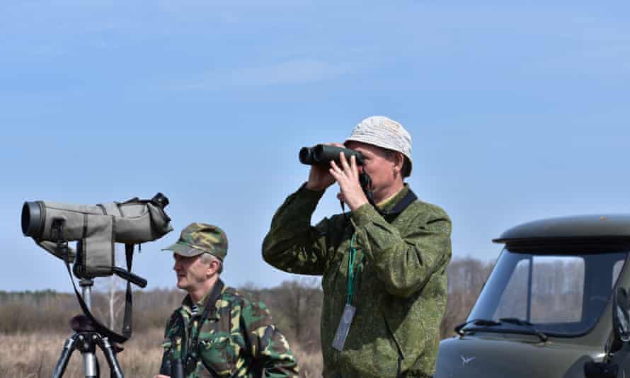 Birdwatchers Valery Yurko &amp; Valery Dombrovskiy on the Palieski reserve