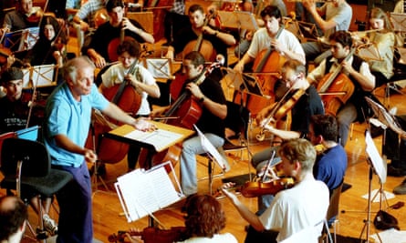 Daniel Barenboim conducts the West Eastern Divan Orchestra, rehearsing ahead of their Proms debut in 2003.