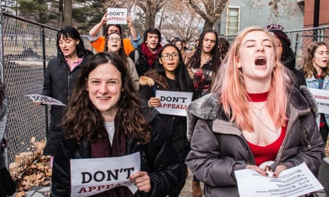 Grinnell College students at a protest 30 November against the college’s decision to appeal a vote to unionize all student workers. 