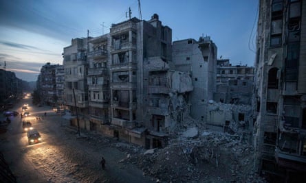 Night falls on a Syrian rebel-controlled area of Aleppo, November 2012.